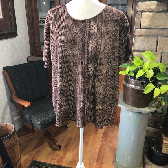 ETERNITY FASHION ONE SIZE FITS ALL BROWN PAISLEY FLORAL PRINT SHORT SLEEVE - Picture 2 of 5